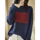 Casual Loose Long Sleeves Striped Round-Neck Sweater Tops Casual Loose Long Sleeves Striped Round-Neck Sweater Tops