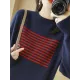 Casual Loose Long Sleeves Striped Round-Neck Sweater Tops Casual Loose Long Sleeves Striped Round-Neck Sweater Tops