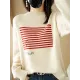 Casual Loose Long Sleeves Striped Round-Neck Sweater Tops Casual Loose Long Sleeves Striped Round-Neck Sweater Tops