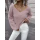 Casual Long Sleeves Loose Solid Color V-Neck Sweater Tops