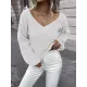 Casual Long Sleeves Loose Solid Color V-Neck Sweater Tops