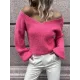 Casual Long Sleeves Loose Solid Color V-Neck Sweater Tops