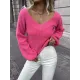 Casual Long Sleeves Loose Solid Color V-Neck Sweater Tops