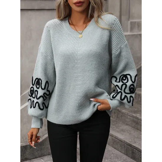 Hollow Long Sleeves Loose Round-Neck Sweater Tops Pullovers Knitwear Hollow Long Sleeves Loose Round-Neck Sweater Tops Pullovers Knitwear