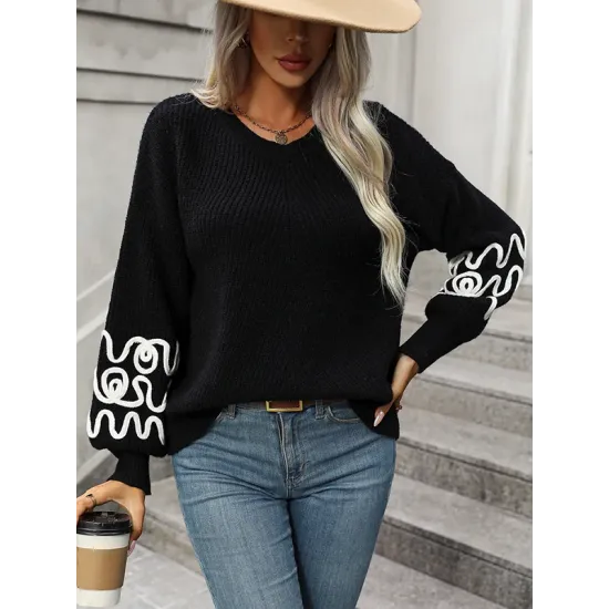 Hollow Long Sleeves Loose Round-Neck Sweater Tops Pullovers Knitwear Hollow Long Sleeves Loose Round-Neck Sweater Tops Pullovers Knitwear