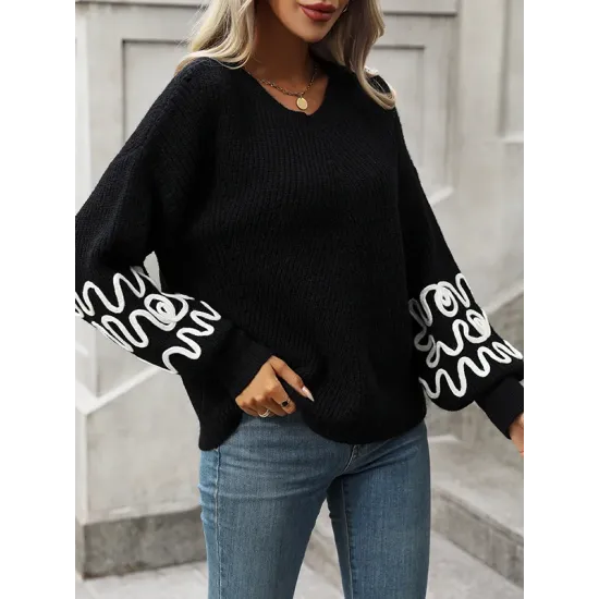 Hollow Long Sleeves Loose Round-Neck Sweater Tops Pullovers Knitwear Hollow Long Sleeves Loose Round-Neck Sweater Tops Pullovers Knitwear