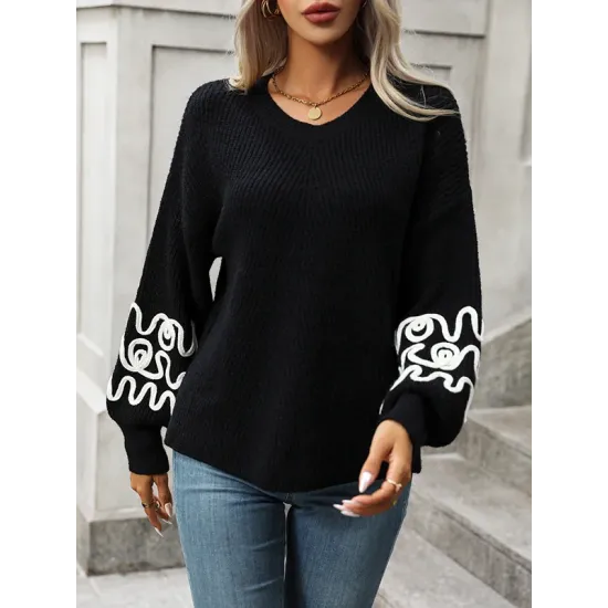 Hollow Long Sleeves Loose Round-Neck Sweater Tops Pullovers Knitwear Hollow Long Sleeves Loose Round-Neck Sweater Tops Pullovers Knitwear