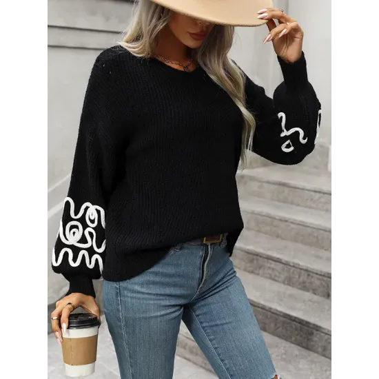 Hollow Long Sleeves Loose Round-Neck Sweater Tops Pullovers Knitwear Hollow Long Sleeves Loose Round-Neck Sweater Tops Pullovers Knitwear