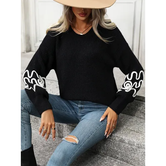 Hollow Long Sleeves Loose Round-Neck Sweater Tops Pullovers Knitwear Hollow Long Sleeves Loose Round-Neck Sweater Tops Pullovers Knitwear