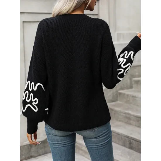 Hollow Long Sleeves Loose Round-Neck Sweater Tops Pullovers Knitwear Hollow Long Sleeves Loose Round-Neck Sweater Tops Pullovers Knitwear