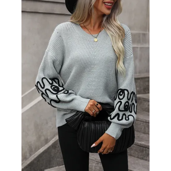 Hollow Long Sleeves Loose Round-Neck Sweater Tops Pullovers Knitwear Hollow Long Sleeves Loose Round-Neck Sweater Tops Pullovers Knitwear