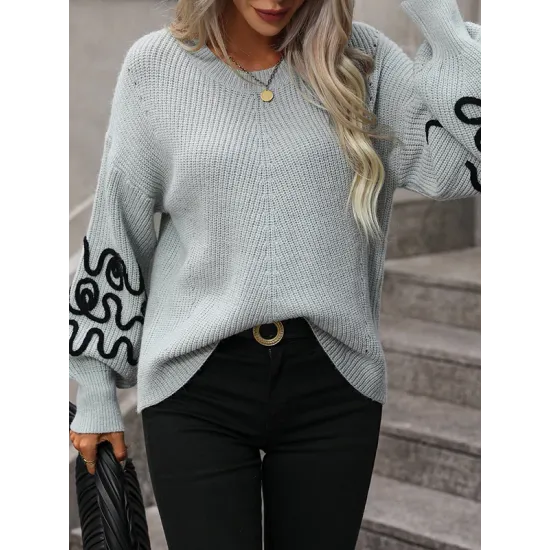 Hollow Long Sleeves Loose Round-Neck Sweater Tops Pullovers Knitwear Hollow Long Sleeves Loose Round-Neck Sweater Tops Pullovers Knitwear