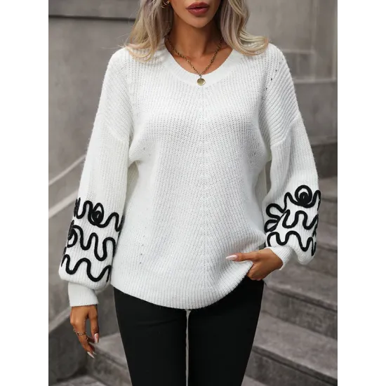 Hollow Long Sleeves Loose Round-Neck Sweater Tops Pullovers Knitwear Hollow Long Sleeves Loose Round-Neck Sweater Tops Pullovers Knitwear
