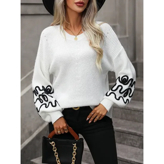 Hollow Long Sleeves Loose Round-Neck Sweater Tops Pullovers Knitwear Hollow Long Sleeves Loose Round-Neck Sweater Tops Pullovers Knitwear