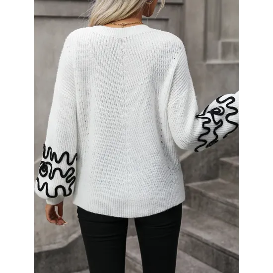 Hollow Long Sleeves Loose Round-Neck Sweater Tops Pullovers Knitwear Hollow Long Sleeves Loose Round-Neck Sweater Tops Pullovers Knitwear
