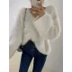 Original Creation Long Sleeves Loose Solid Color V-Neck Sweater Tops