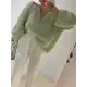 Original Creation Long Sleeves Loose Solid Color V-Neck Sweater Tops