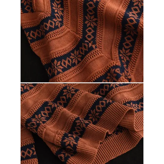 Artistic Retro Loose Long Sleeves Jacquard Round-Neck Sweater Tops Artistic Retro Loose Long Sleeves Jacquard Round-Neck Sweater Tops