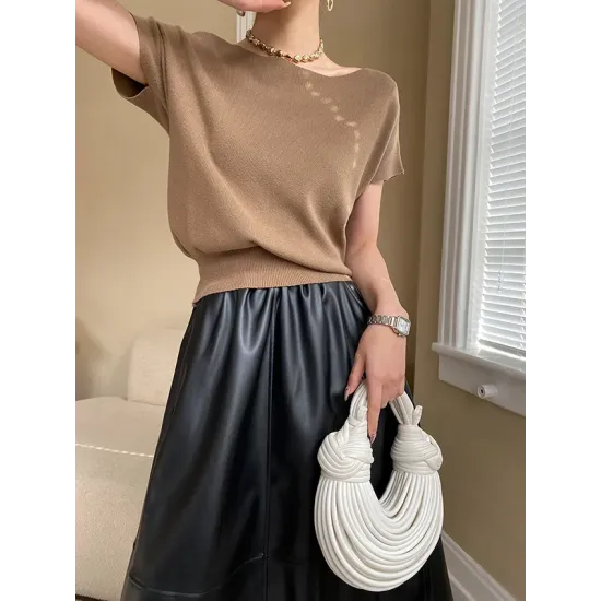 Stylish Loose Solid Color Boat Neck Knitwear Pullovers Tops Stylish Loose Solid Color Boat Neck Knitwear Pullovers Tops