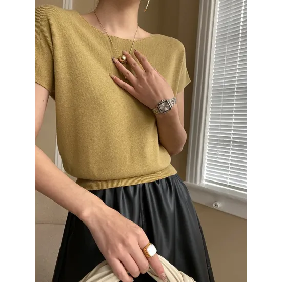Stylish Loose Solid Color Boat Neck Knitwear Pullovers Tops Stylish Loose Solid Color Boat Neck Knitwear Pullovers Tops