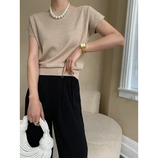 Stylish Loose Solid Color Boat Neck Knitwear Pullovers Tops Stylish Loose Solid Color Boat Neck Knitwear Pullovers Tops