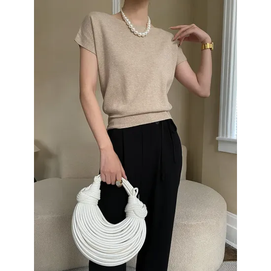 Stylish Loose Solid Color Boat Neck Knitwear Pullovers Tops Stylish Loose Solid Color Boat Neck Knitwear Pullovers Tops