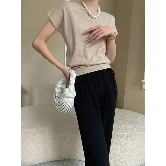 Stylish Loose Solid Color Boat Neck Knitwear Pullovers Tops Stylish Loose Solid Color Boat Neck Knitwear Pullovers Tops