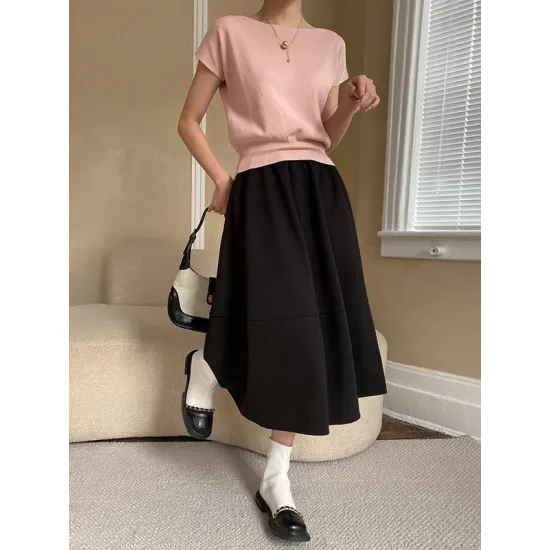 Stylish Loose Solid Color Boat Neck Knitwear Pullovers Tops Stylish Loose Solid Color Boat Neck Knitwear Pullovers Tops