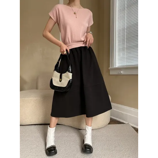 Stylish Loose Solid Color Boat Neck Knitwear Pullovers Tops Stylish Loose Solid Color Boat Neck Knitwear Pullovers Tops