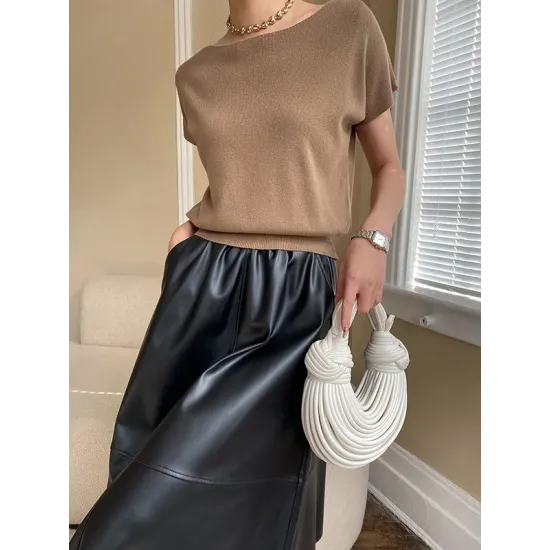 Stylish Loose Solid Color Boat Neck Knitwear Pullovers Tops Stylish Loose Solid Color Boat Neck Knitwear Pullovers Tops