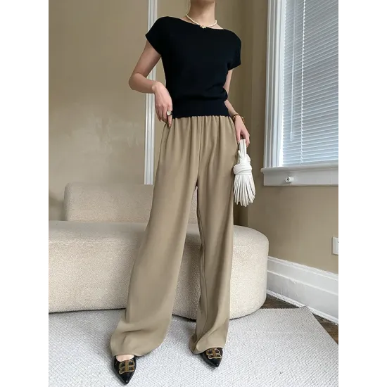 Stylish Loose Solid Color Boat Neck Knitwear Pullovers Tops Stylish Loose Solid Color Boat Neck Knitwear Pullovers Tops