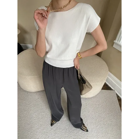 Stylish Loose Solid Color Boat Neck Knitwear Pullovers Tops Stylish Loose Solid Color Boat Neck Knitwear Pullovers Tops