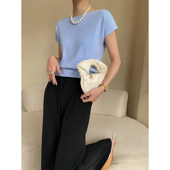 Stylish Loose Solid Color Boat Neck Knitwear Pullovers Tops Stylish Loose Solid Color Boat Neck Knitwear Pullovers Tops