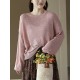 See-Through Solid Color Long Sleeves Loose Round-Neck Sweater Tops See-Through Solid Color Long Sleeves Loose Round-Neck Sweater Tops