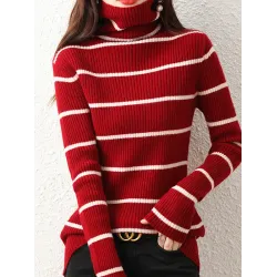 Urban Skinny Striped High-Neck Sweater Tops