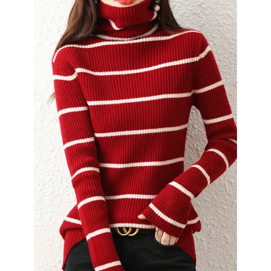 Urban Skinny Striped High-Neck Sweater Tops Urban Skinny Striped High-Neck Sweater Tops