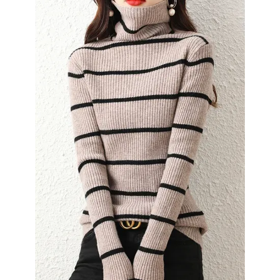 Urban Skinny Striped High-Neck Sweater Tops Urban Skinny Striped High-Neck Sweater Tops