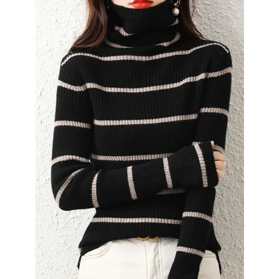 Urban Skinny Striped High-Neck Sweater Tops Urban Skinny Striped High-Neck Sweater Tops