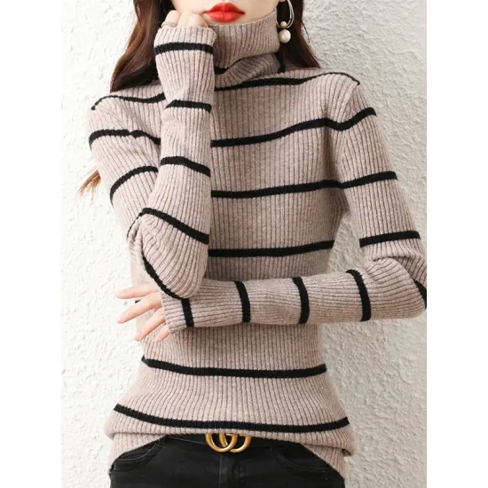 Urban Skinny Striped High-Neck Sweater Tops Urban Skinny Striped High-Neck Sweater Tops