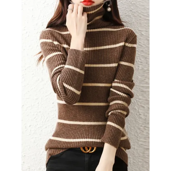 Urban Skinny Striped High-Neck Sweater Tops Urban Skinny Striped High-Neck Sweater Tops