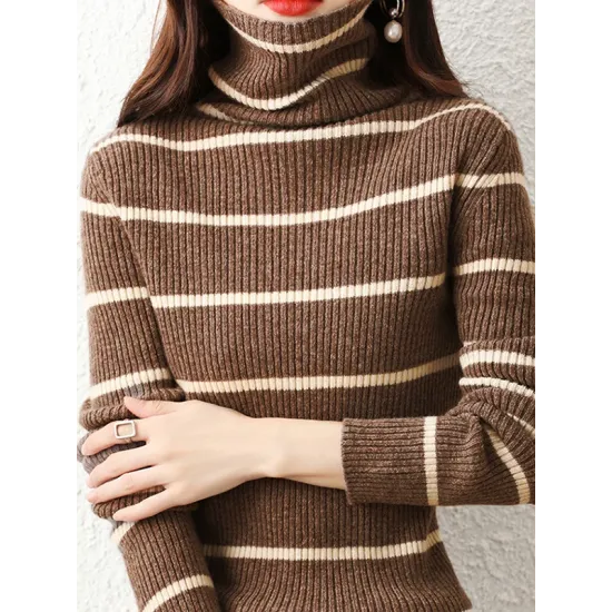 Urban Skinny Striped High-Neck Sweater Tops Urban Skinny Striped High-Neck Sweater Tops