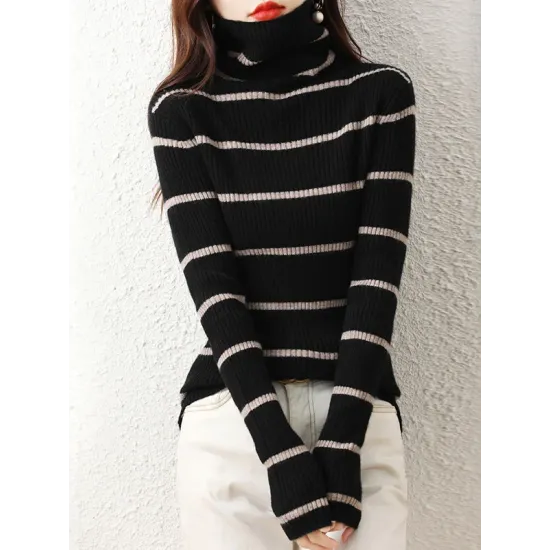 Urban Skinny Striped High-Neck Sweater Tops Urban Skinny Striped High-Neck Sweater Tops