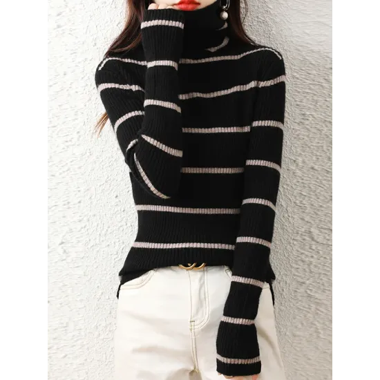 Urban Skinny Striped High-Neck Sweater Tops Urban Skinny Striped High-Neck Sweater Tops