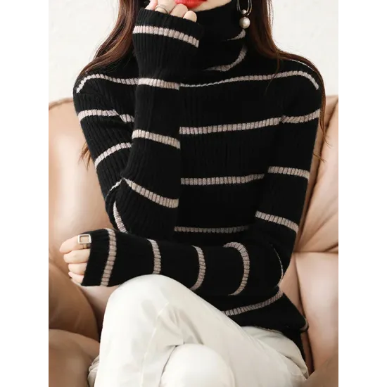 Urban Skinny Striped High-Neck Sweater Tops Urban Skinny Striped High-Neck Sweater Tops