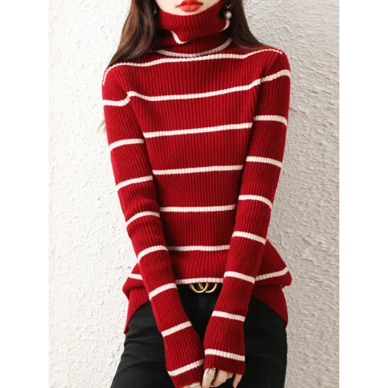 Urban Skinny Striped High-Neck Sweater Tops Urban Skinny Striped High-Neck Sweater Tops