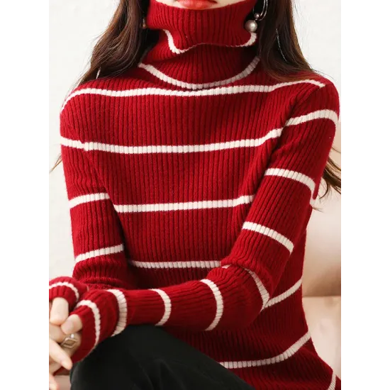 Urban Skinny Striped High-Neck Sweater Tops Urban Skinny Striped High-Neck Sweater Tops