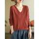 Solid Color Long Sleeves Loose V-Neck Sweater Tops Solid Color Long Sleeves Loose V-Neck Sweater Tops
