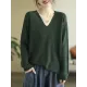 Solid Color Long Sleeves Loose V-Neck Sweater Tops Solid Color Long Sleeves Loose V-Neck Sweater Tops