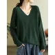 Solid Color Long Sleeves Loose V-Neck Sweater Tops Solid Color Long Sleeves Loose V-Neck Sweater Tops