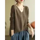 Solid Color Long Sleeves Loose V-Neck Sweater Tops Solid Color Long Sleeves Loose V-Neck Sweater Tops
